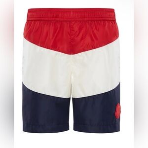 MONCLER Colorblock Swim Trunks Size 8 Boys Red White Blue Shorts lined NWOT
